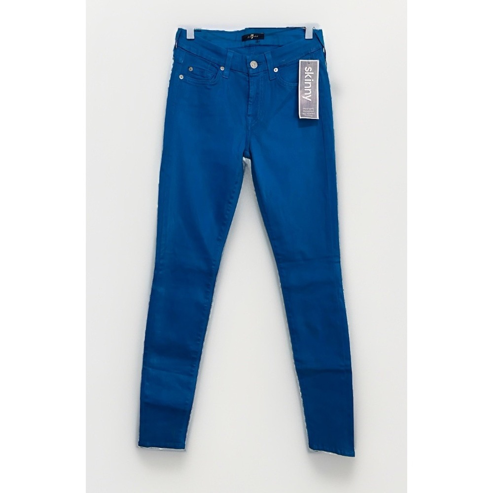 NWT 7 For All Mankind Women's 27 Turquoise Blue Skinny Coated Jeans